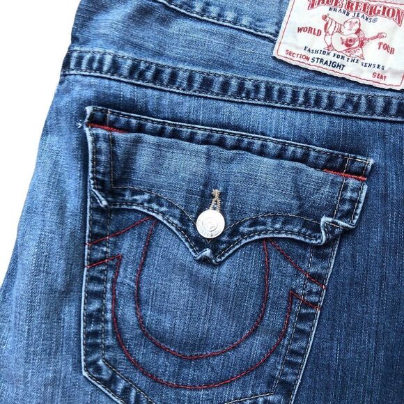 RARE True Religion Jeans Size 46 STRAIGHT FLAP EARTHWORM RED Blue - Picture 10 of 14
